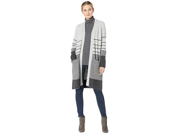 Lucky Brand Stripe Duster Cardigan Sweater (grey Multi) Women's Sweater