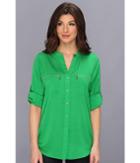 Calvin Klein Zipper Roll Poly Cdc Sleeve (verde) Women's Blouse