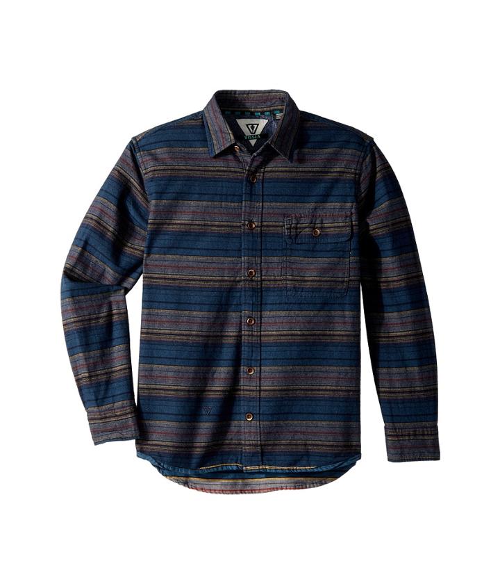 Vissla Kids Harbor Mouth Long Sleeve Woven Top (big Kids) (dark Naval) Boy's Long Sleeve Button Up