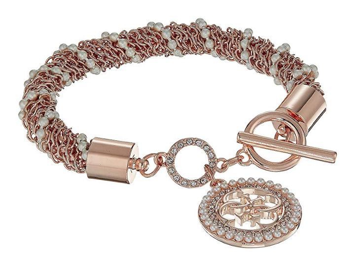 Guess Toggle Line Bracelet W/ Stones (rose Gold) Bracelet
