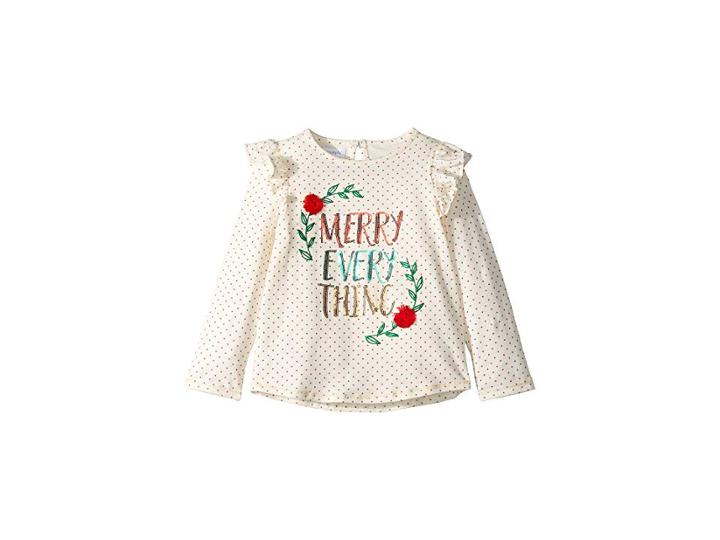 Mud Pie Christmas Merry Everything Long Sleeve Ruffle T-shirt (infant/toddler) (cream) Girl's T Shirt