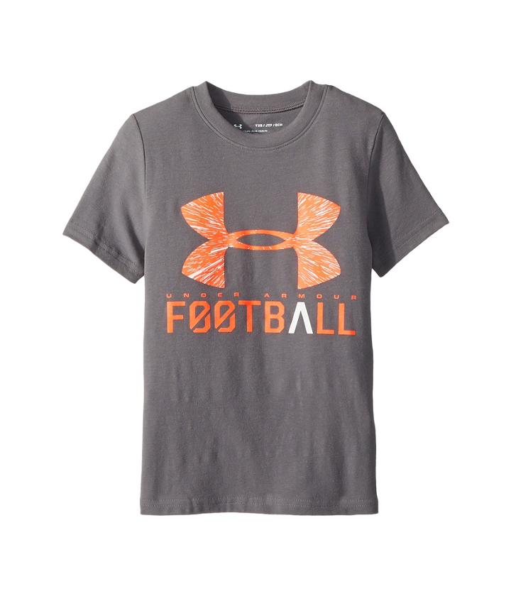 Under Armour Kids Ua Football Lockup Short Sleeve Tee (big Kids) (graphite/white/neon Coral) Boy's T Shirt