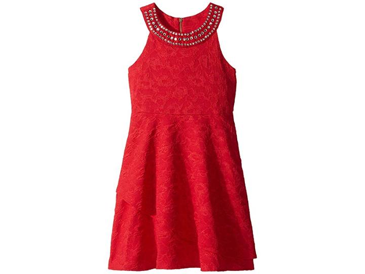 Us Angels Sleeveless Text'd Knit Skater Dress (big Kids) (red) Girl's Dress