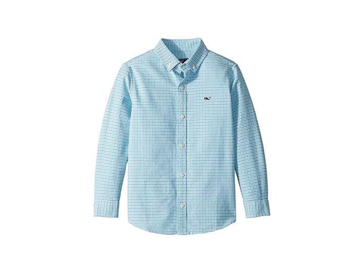 Vineyard Vines Kids Bell Haven Plaid Oxford Shirt (toddler/little Kids/big Kids) (capri Blue) Boy's Clothing
