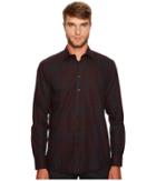 Etro Shadow Plaid Button Down Shirt (red) Men's Long Sleeve Button Up