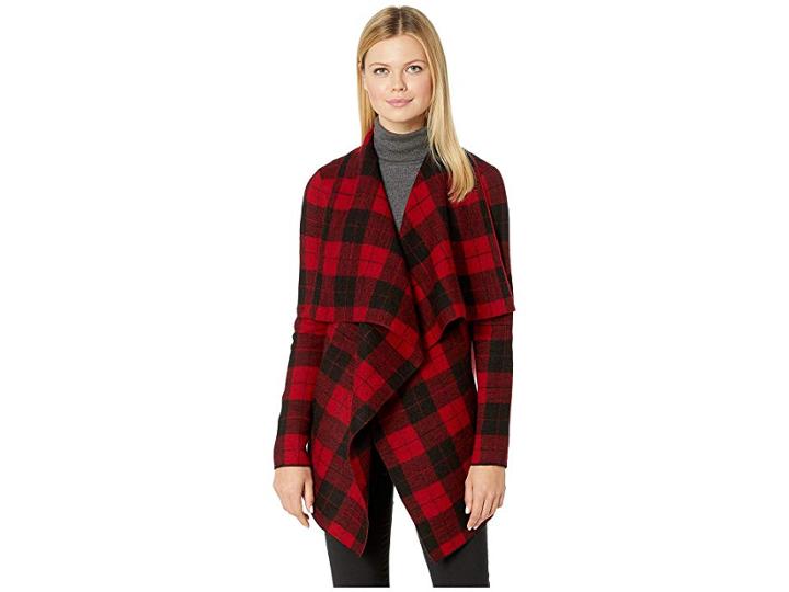 Lauren Ralph Lauren Checkered Merino Shawl Sweater (red Multi) Women's Sweater