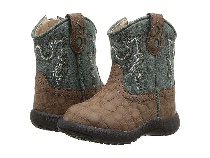 Roper Kids Gator (infant/toddler) (brown Faux Caiman Vamp/green Shaft) Cowboy Boots