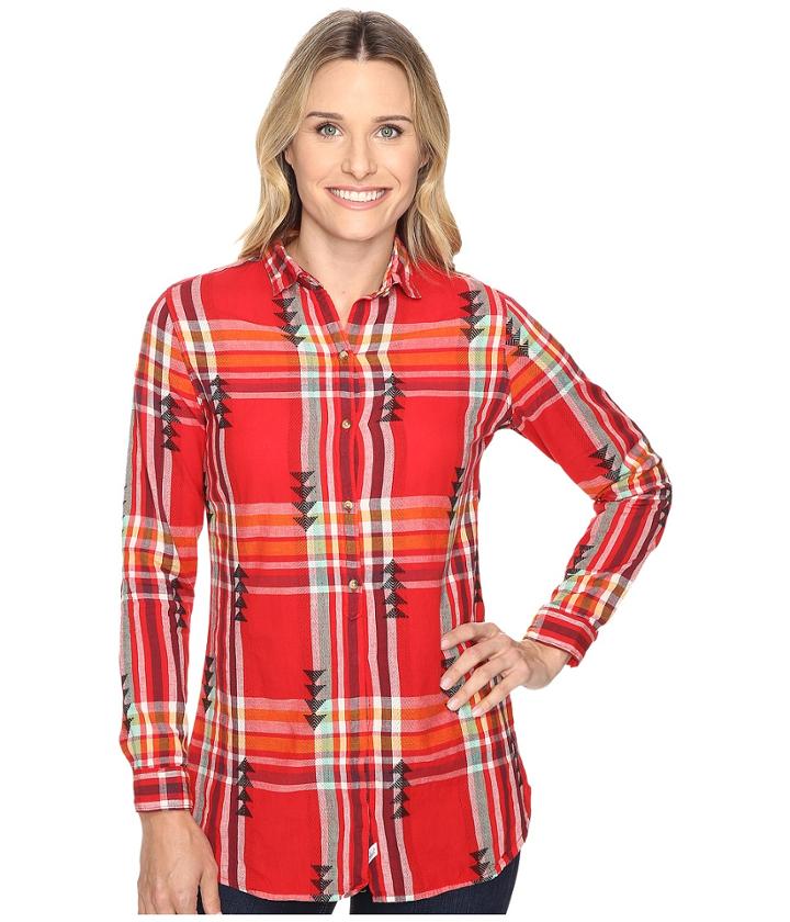 Woolrich First Light Jacquard Shirt (old Red Multi) Women's Long Sleeve Button Up