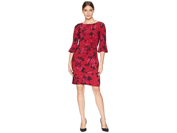 Chaps Bell Cuff Dress (deep Carmine/rose/multi) Women's Dress