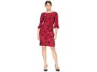 Chaps Bell Cuff Dress (deep Carmine/rose/multi) Women's Dress