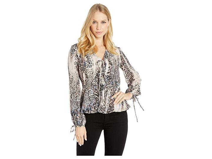 Bebe Lace-up Front Tie Blouse (snow Leopard) Women's Blouse