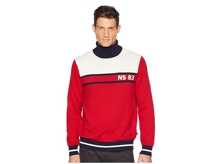 Nautica 9gg Blocked Turtleneck (nautica Red) Men's Sweater