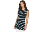 Vince Camuto Cap Sleeve Side Ruched Desert Stripe Top (verdant Green) Women's Blouse