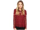 Romeo & Juliet Couture Long Sleeve Lace Top (burgundy) Women's Clothing