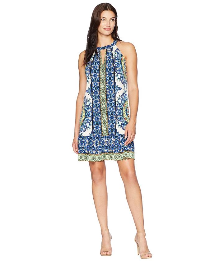 London Times Halter Neck Dress (ivory/blue) Women's Dress