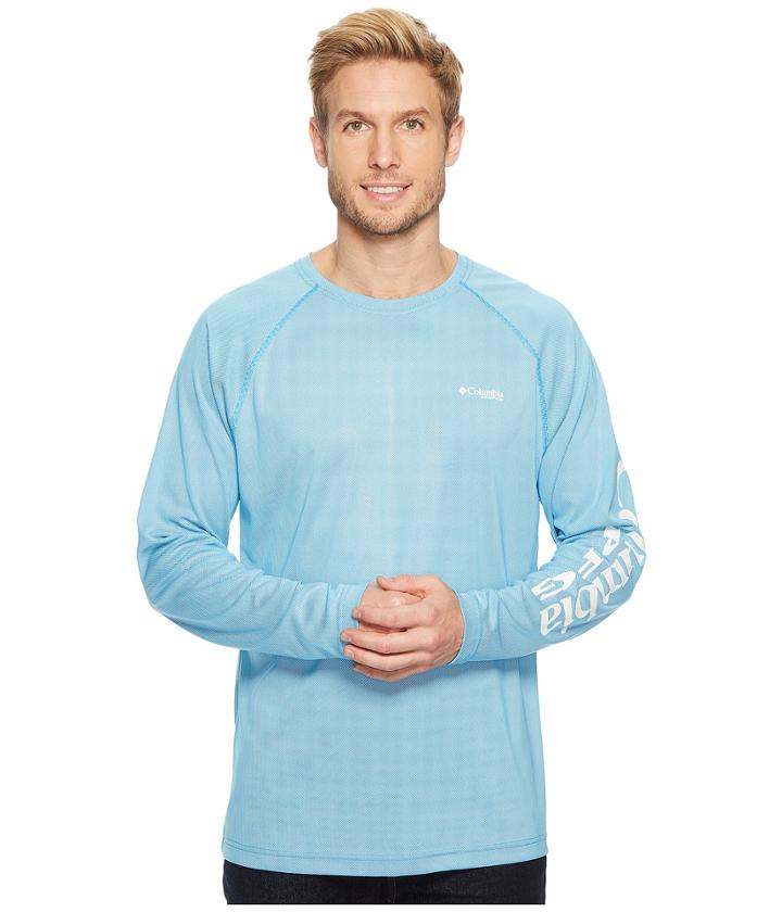 Columbia Solar Shade Long Sleeve Top (blue Chill/white) Men's Long Sleeve Pullover