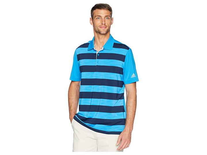 Adidas Golf Ultimate Rugby Stripe Polo (bright Blue/bright Blue/collegiate Navy Heather) Men's Clothing
