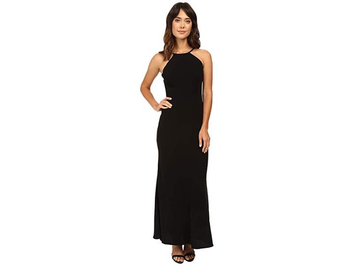 Calvin Klein Halter Neck Back Less Gown Cd6b1850 (black) Women's Dress