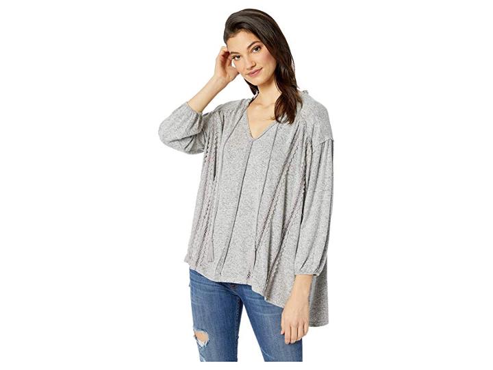 Miss Me Split-neck Peasant Top (grey) Women's Clothing