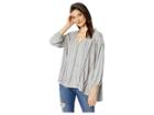 Miss Me Split-neck Peasant Top (grey) Women's Clothing