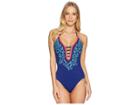 La Blanca Leaf It To Me Keyhole Halter Mio One-piece (midnight) Women's Swimsuits One Piece