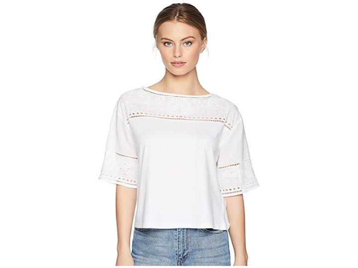 Lauren Ralph Lauren Petite Eyelet Cotton-blend T-shirt (soft White) Women's Clothing