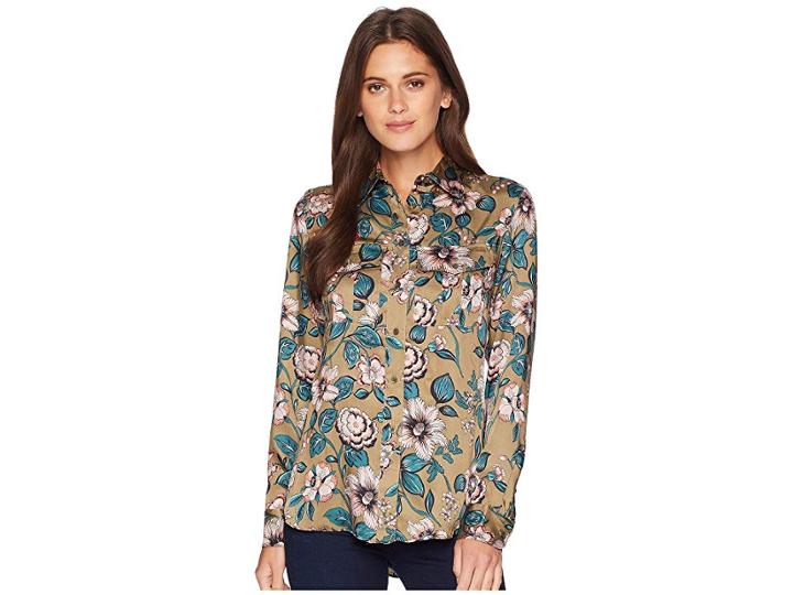 Lauren Ralph Lauren Floral-print Button Down Shirt (olive Multi) Women's Clothing