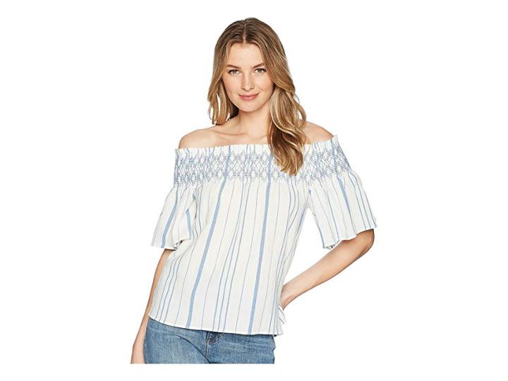 1.state Off Shoulder Smocked Shirt With Embroidery (antique White) Women's Clothing