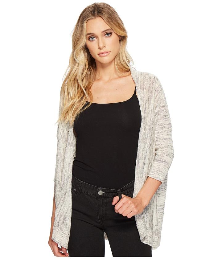 Michael Stars Linen Blend 3/4 Sleeve Cozy Cardigan (black Marl) Women's Sweater