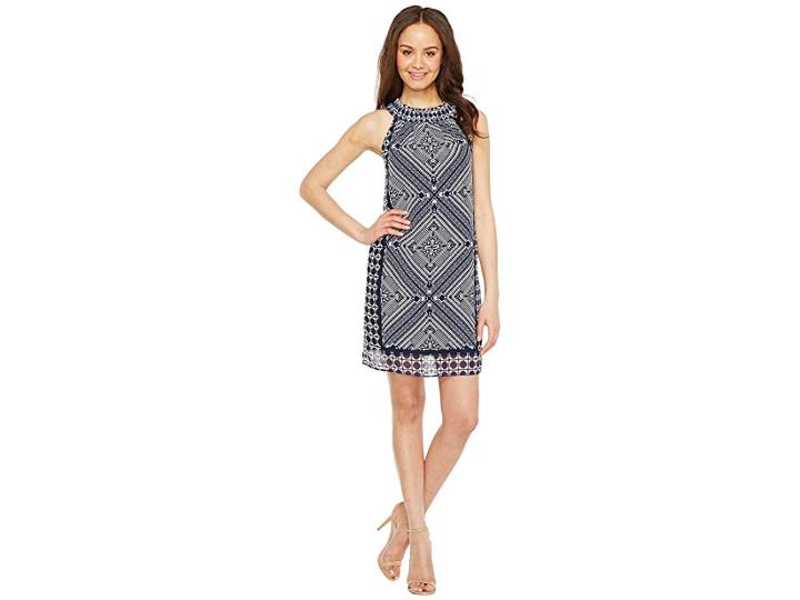 Taylor Chiffon Smock Neck Shift Dress (ivory/navy) Women's Dress