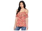 Miss Me Open Shoulder Floral Top (red) Women's Clothing