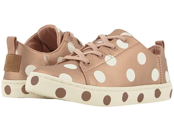 Toms Kids Lenny (little Kid/big Kid) (rose Gold Pearlized Synthetic Leather/dots) Girl's Shoes