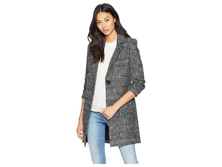 Sam Edelman Single Breasted Reefer (blue Tweed) Women's Coat