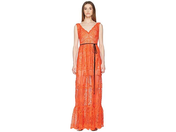 Ml Monique Lhuillier Lace Overlay Sleeveless Maxi Dress (persimmon) Women's Dress
