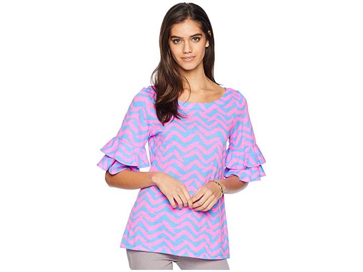 Lilly Pulitzer Lula Top (bennet Blue Pop Up I Got Lucky) Women's Clothing