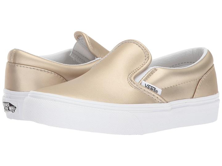 Vans Kids Classic Slip-on (little Kid/big Kid) ((muted Metallic) Gold/true White) Girls Shoes