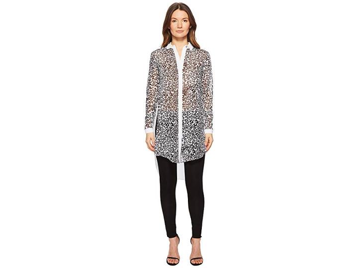 Versace Jeans Couture Sheer Button Up Animal Tunic (bianco Ottico) Women's Blouse