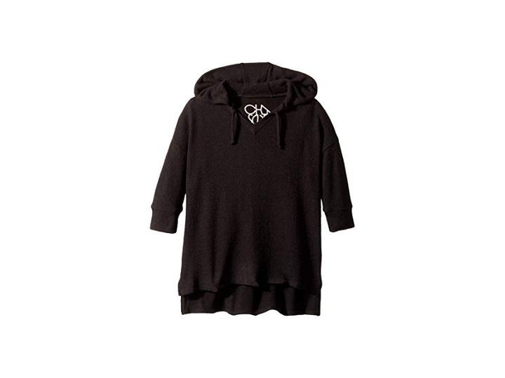 Chaser Kids Super Soft Love Knit Split Side 3/4 Sleeve Pullover Hoodie (toddler/little Kids) (true Black) Girl's Sweatshirt