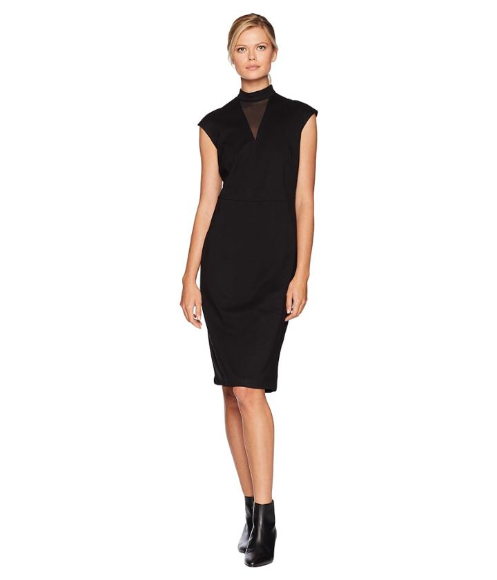 Eci Illusion Neck Fitted Ponte Sheath (black) Women's Dress