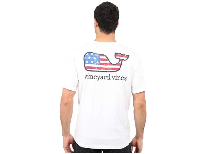 Vineyard Vines Flag Whale Graphic Pocket Tee (white Cap) Men's Short Sleeve Pullover