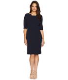 Tahari By Asl 3/4 Sleeve Pleat Neck Dress (navy) Women's Dress