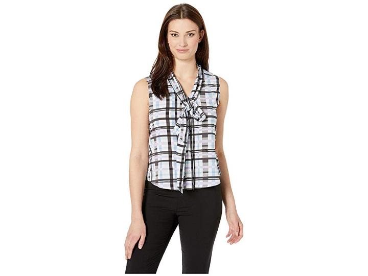 Calvin Klein Tie Neck Floral Sleeveless Top (opal Multi) Women's Clothing