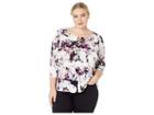 Calvin Klein Plus Plus Size High-low 3/4 Sleeve Top With U Hardware (aubergine/black) Women's Sleeveless