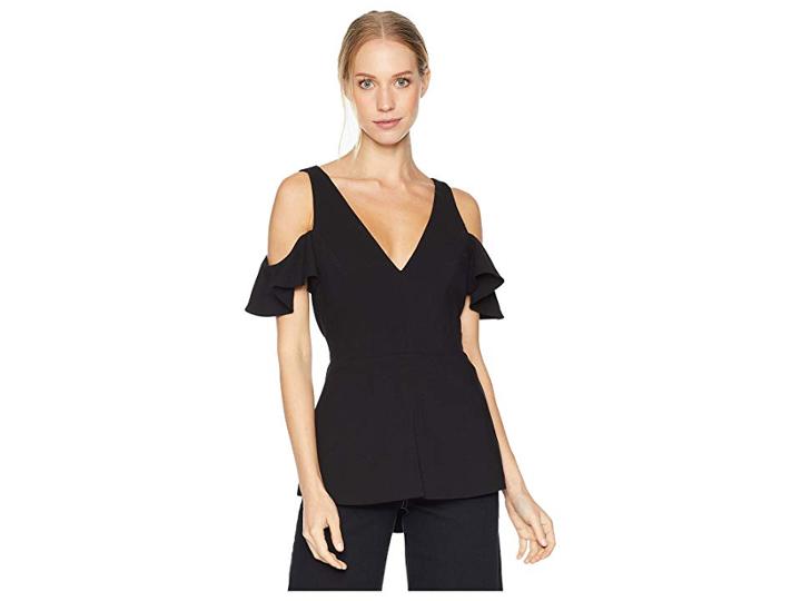 Bcbgmaxazria Cold Shoulder Peplum Top (black) Women's Clothing