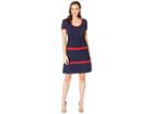 Anne Klein Color Block Fit Flare Sweater Dress (marine Blue/marine Red Combo/red) Women's Dress