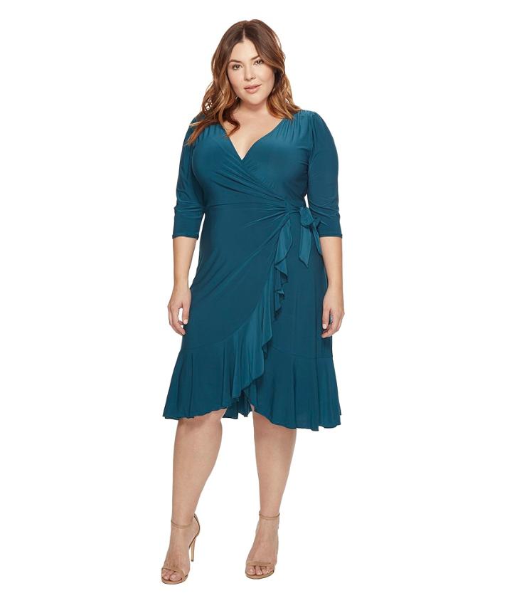 Kiyonna Whimsy Wrap Dress (teal Abyss) Women's Dress
