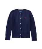 Polo Ralph Lauren Kids Cable Knit Cotton Cardigan (little Kids) (hunter Navy/french Pink Pony Player) Girl's Sweater