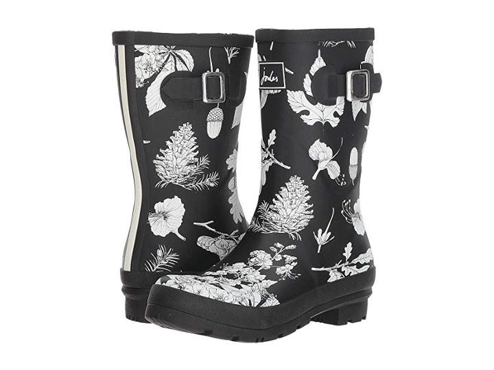 Joules Mid Molly Welly (black Etched Botanical) Women's Rain Boots