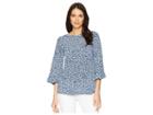 Michael Michael Kors Collage Floral Flare Sleeve Top (true Navy/light Chambray) Women's Clothing