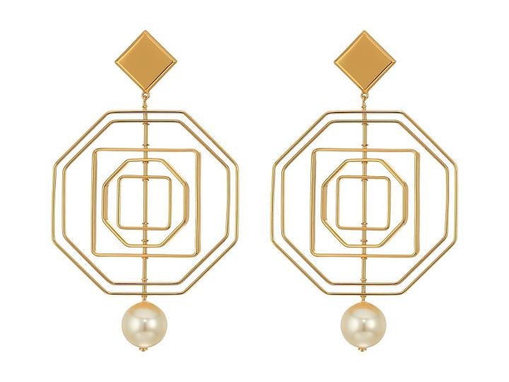 Tory Burch Geo Pearl Statement Earrings (tory Gold) Earring